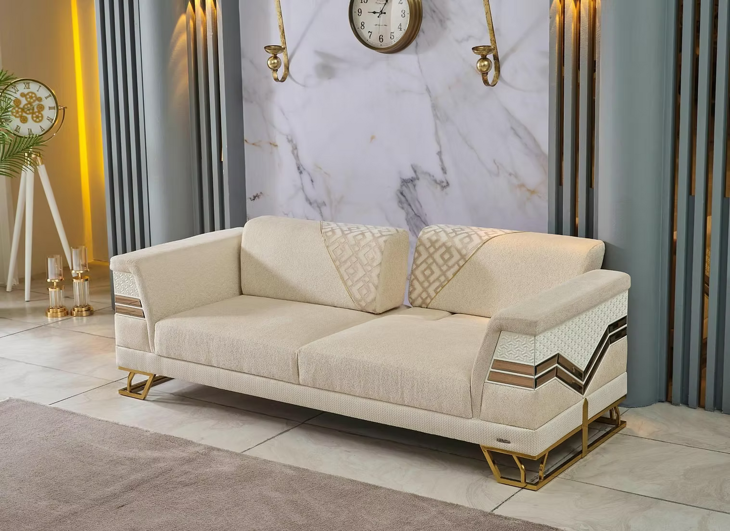 Roy Beige & Gold Sofa Set