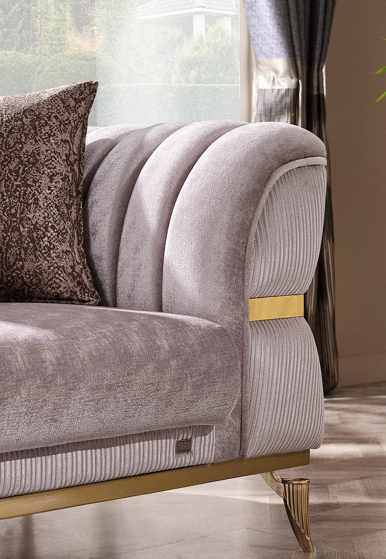 Cozyland Valente Beige & Gold Sofa Set (3+2+1) – Sophisticated & Timeless