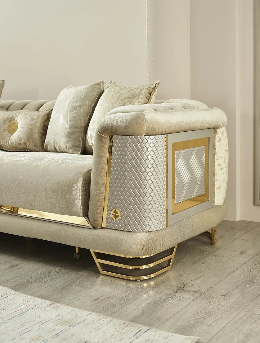 Cozyland Amora Beige & Gold Sofa