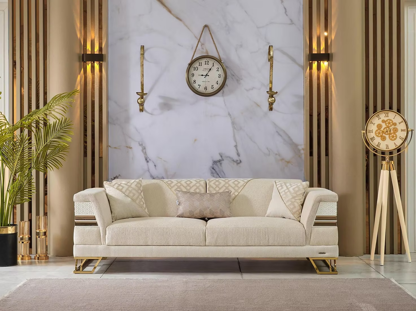 Roy Beige & Gold Sofa Set
