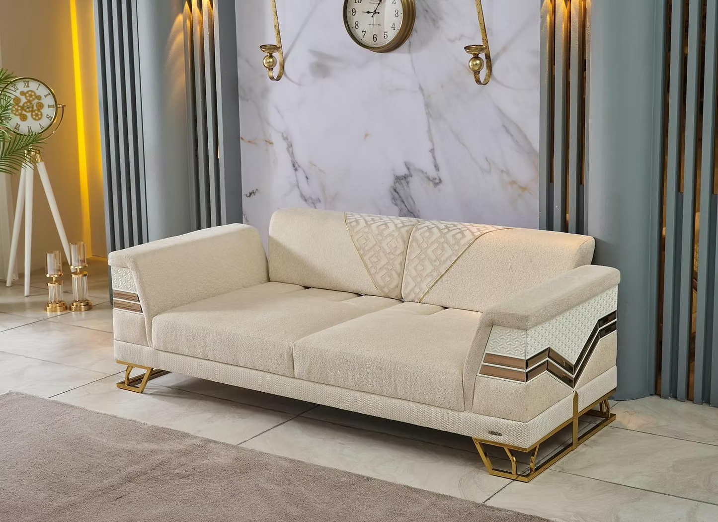 Roy Beige & Gold Sofa Set