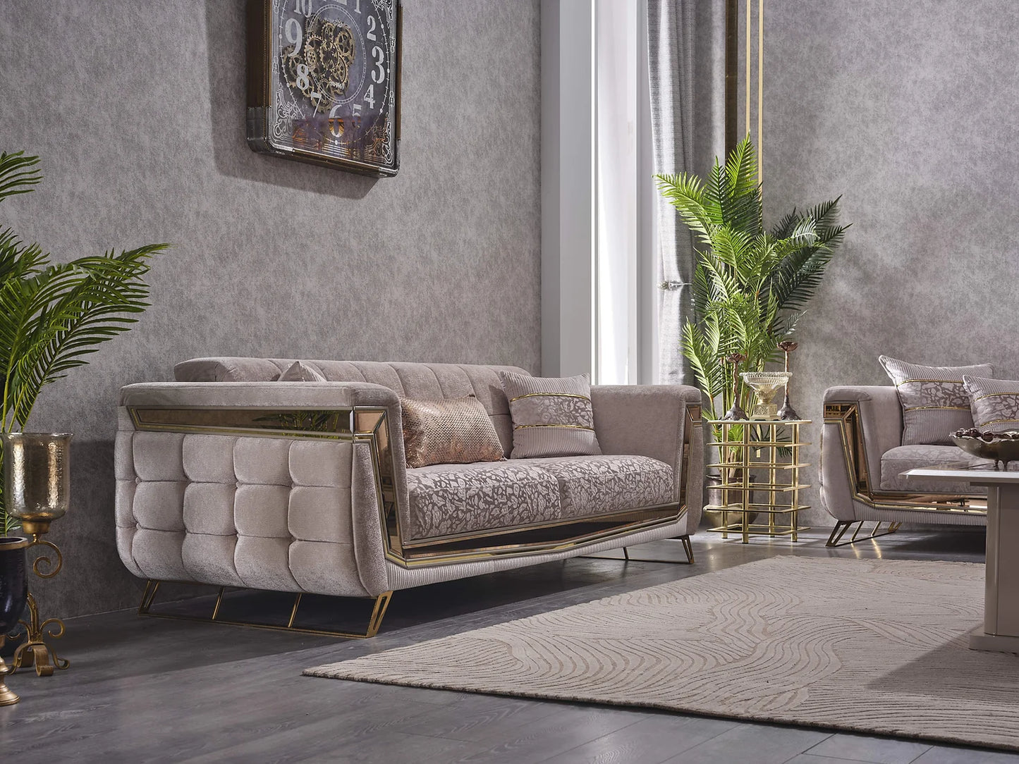 Cozyland Imperia Beige & Gold (3+2+1) Sofa Set – Convertible & Elegant