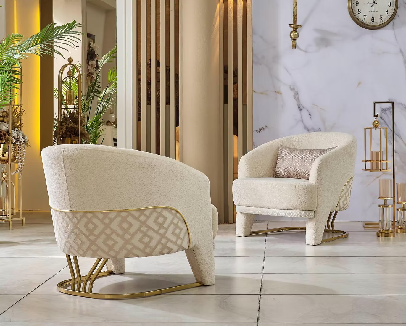 Roy Beige & Gold Sofa Set