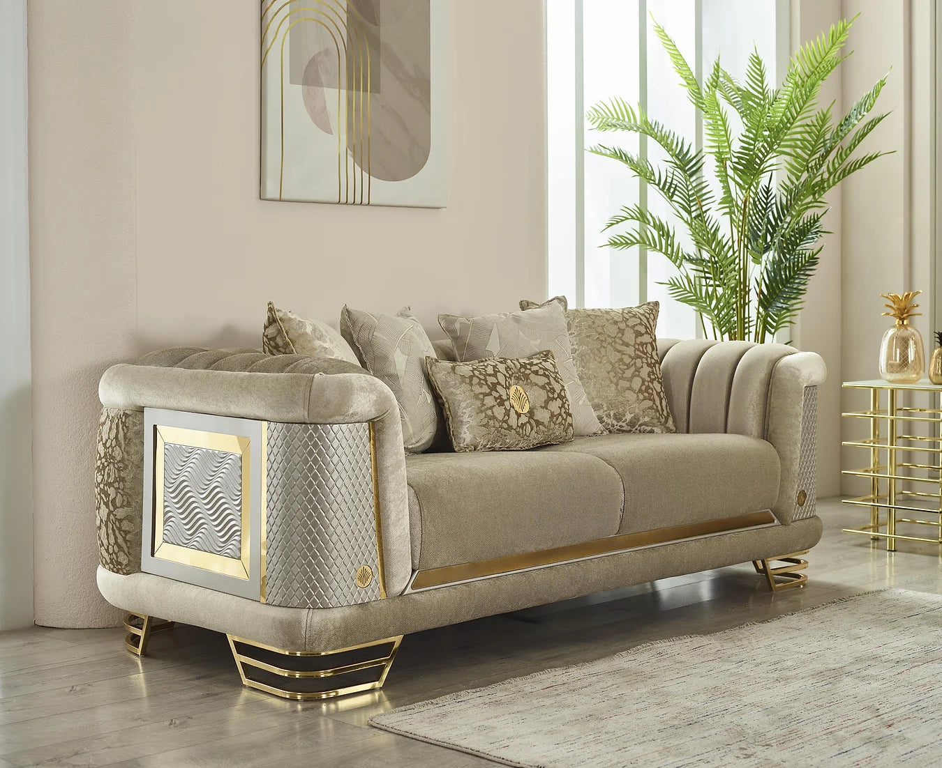 Cozyland Amora Beige & Gold (3+2+1) Sofa Set – Elegant & Timeless