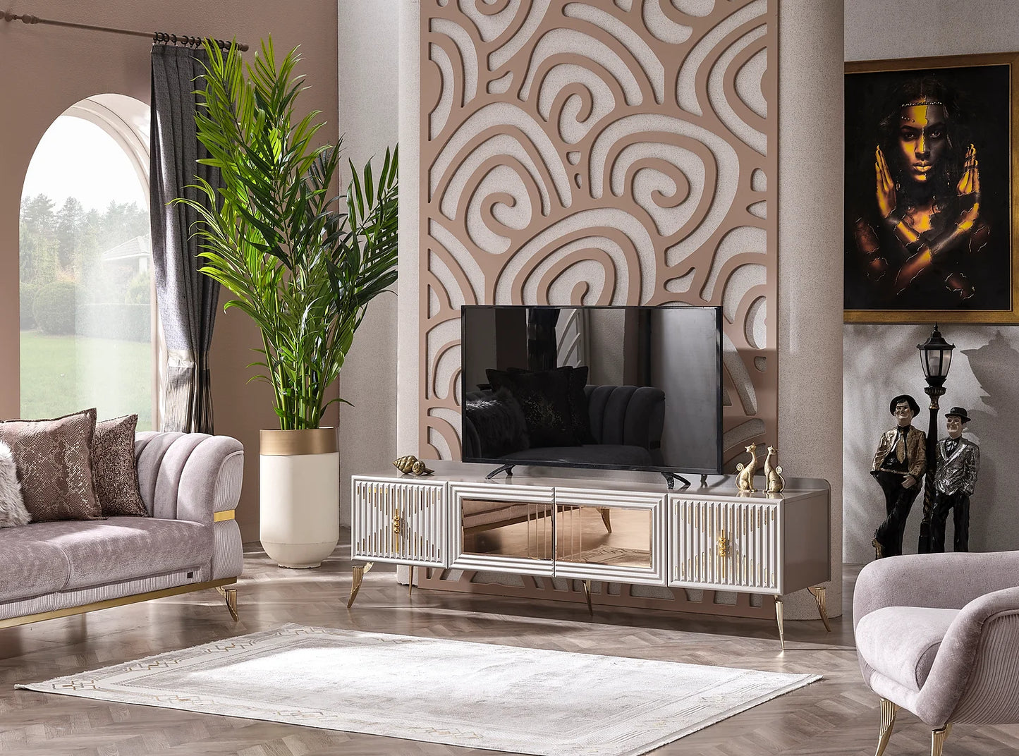 Cozyland Valente Beige & Gold Sofa Set (3+2+1) – Sophisticated & Timeless