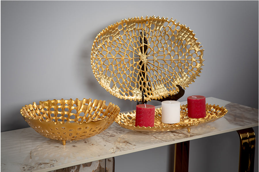 Web Platter Set & Bowl (Gold & Silver)
