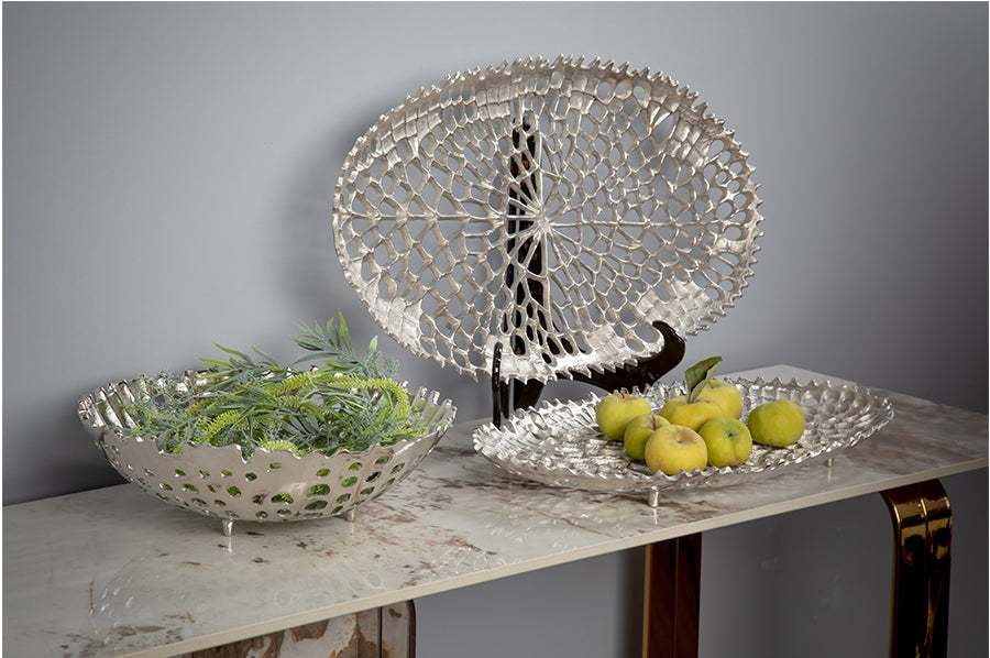 Web Platter Set & Bowl (Gold & Silver)