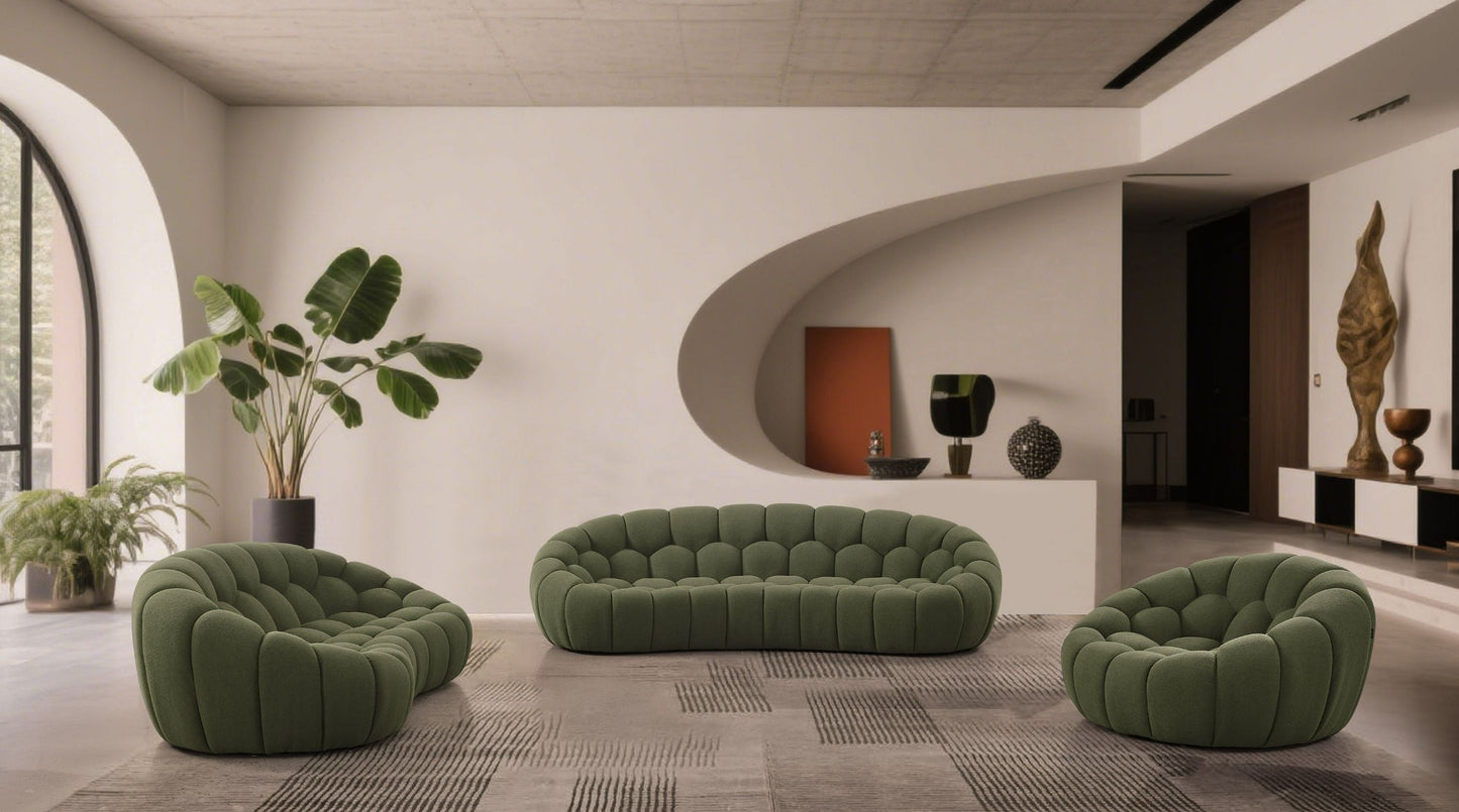 Pedro Afonso- Modern Curved Green Fabric Sofa Set