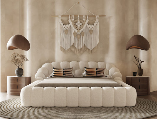Pedro Afonso -  Modern Off-White Fabric Bed