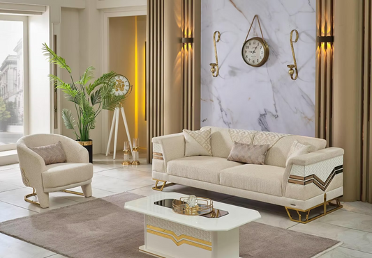 Roy Beige & Gold Sofa Set