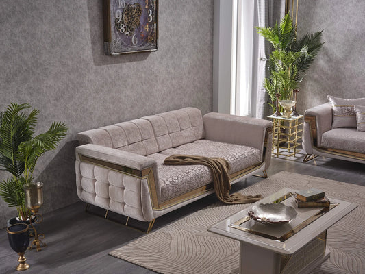 Cozyland Imperia Beige & Gold (3+2+1) Sofa Set – Convertible & Elegant