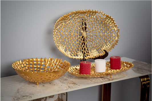 Web Platter Set & Bowl (Gold & Silver)