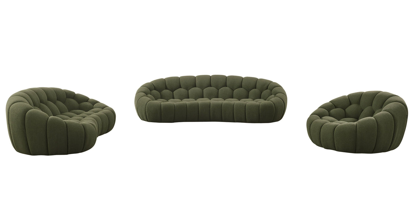 Pedro Afonso- Modern Curved Green Fabric Sofa Set